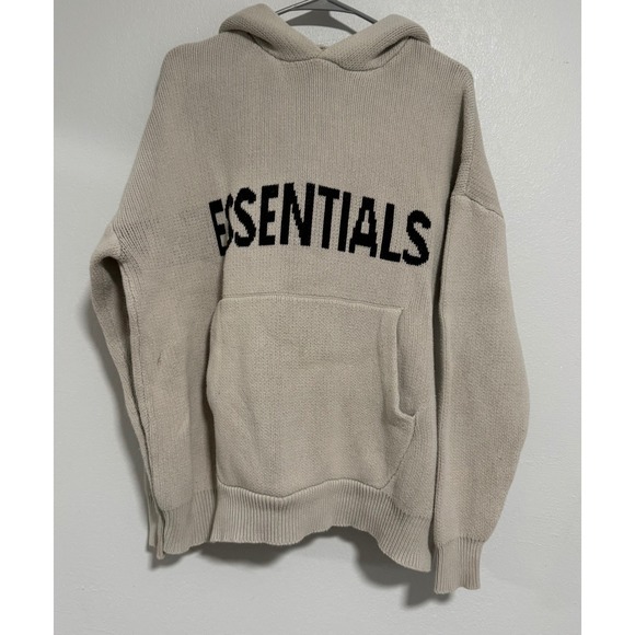 Essentials by Milano Other - Fear of God Essentials Knit Hoodie Beige Logo‎ Pocket Men's M